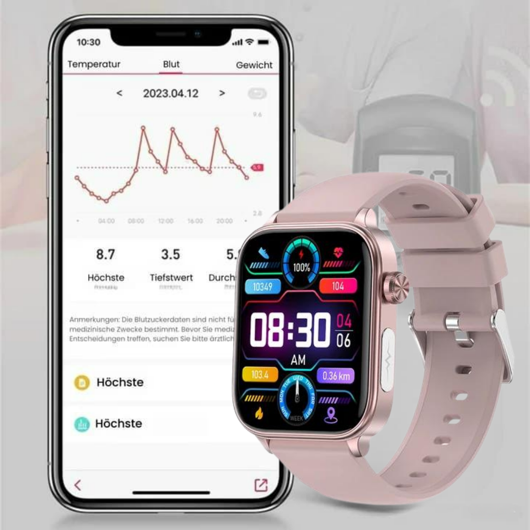 GlucoCare SOS Gesundheitsuhr - mit SOS-Funktion inkl. Sturzerkennung & zertifizierte Blutzuckermessung (2025) - Original