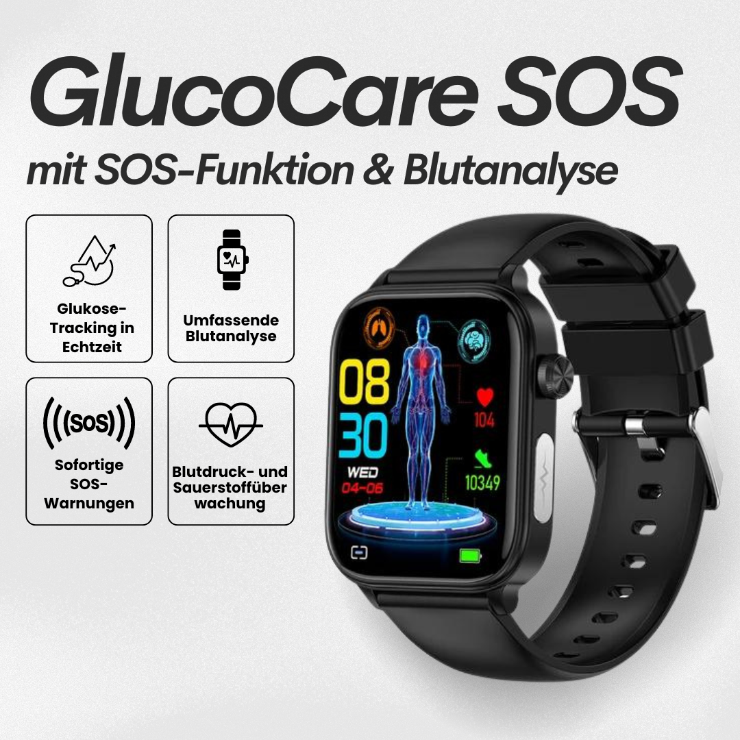 GlucoCare SOS Gesundheitsuhr - mit SOS-Funktion inkl. Sturzerkennung & zertifizierte Blutzuckermessung (2025) - Original