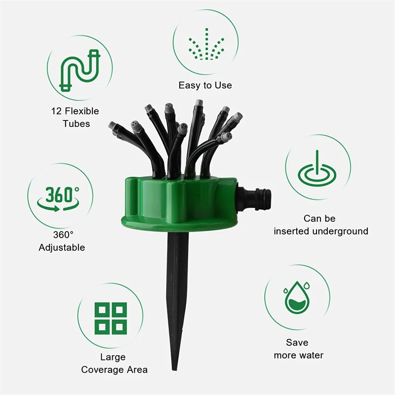 12-in-1 Gartenbew„sserungssystem ? Einstellbarer Sprinkler mit 360-Grad-Bew„sserung