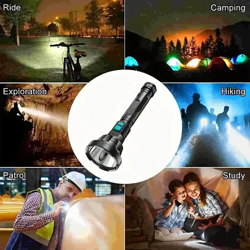 90000LM LED Taschenlampe – Taktischer Suchscheinwerfer mit USB-Aufladung und Superheller Beleuchtung